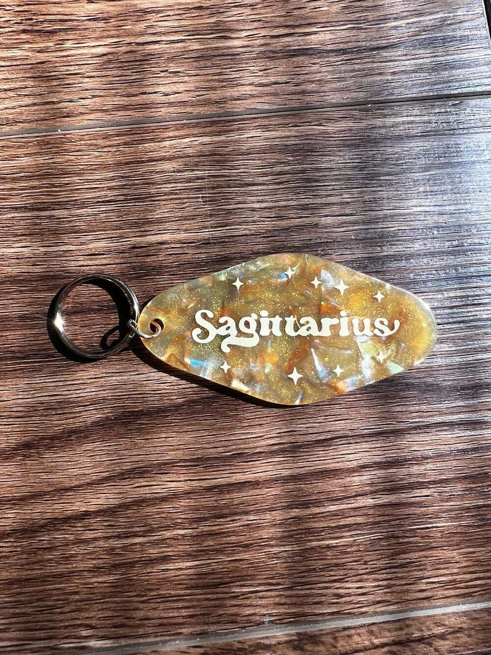 Sagittarius Zodiac Motel Keychain Acrylic Glitter Starry Astrology Key Tag